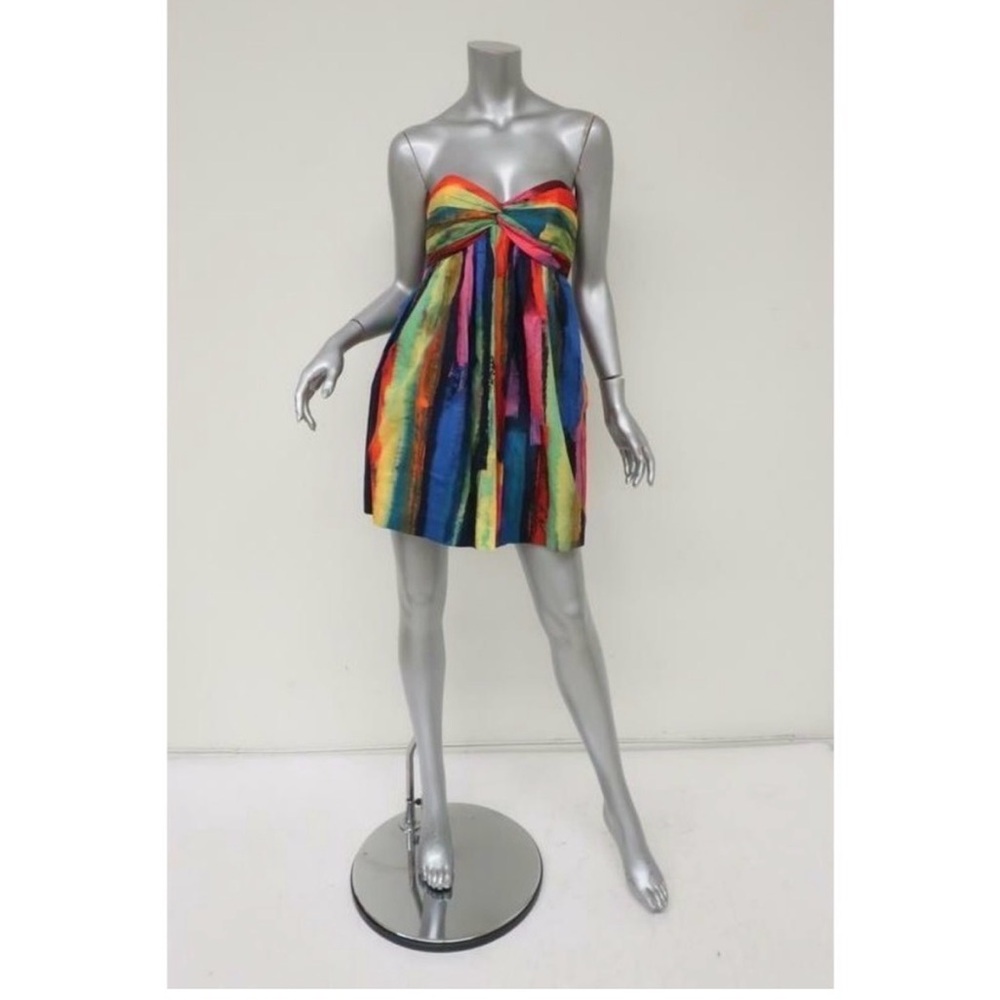 Milly Watercolor Rainbow Stripe Strapless Mini Dress Size 4